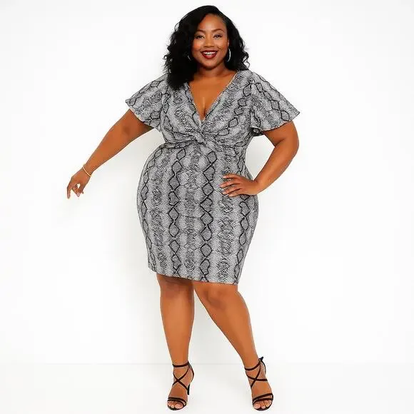 Symphony 3X Reptile Print Knot-Front Bodycon Dress - Picture 1 of 3